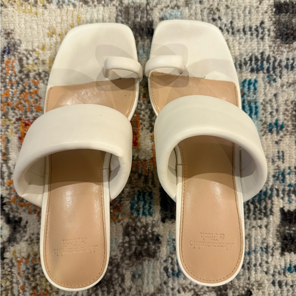 White and Tan Minimalist Slide Sandals